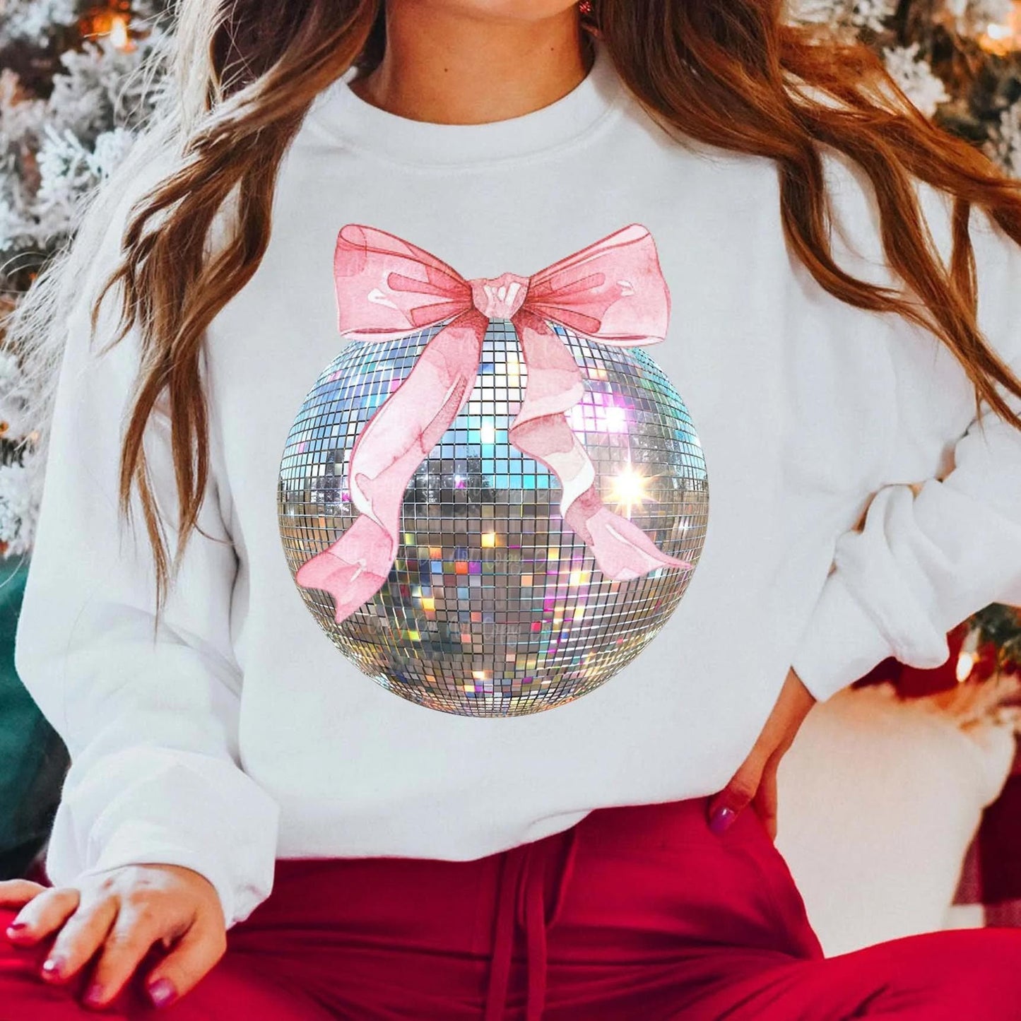 Holiday Disco Ball Pink Ribbon Shirt