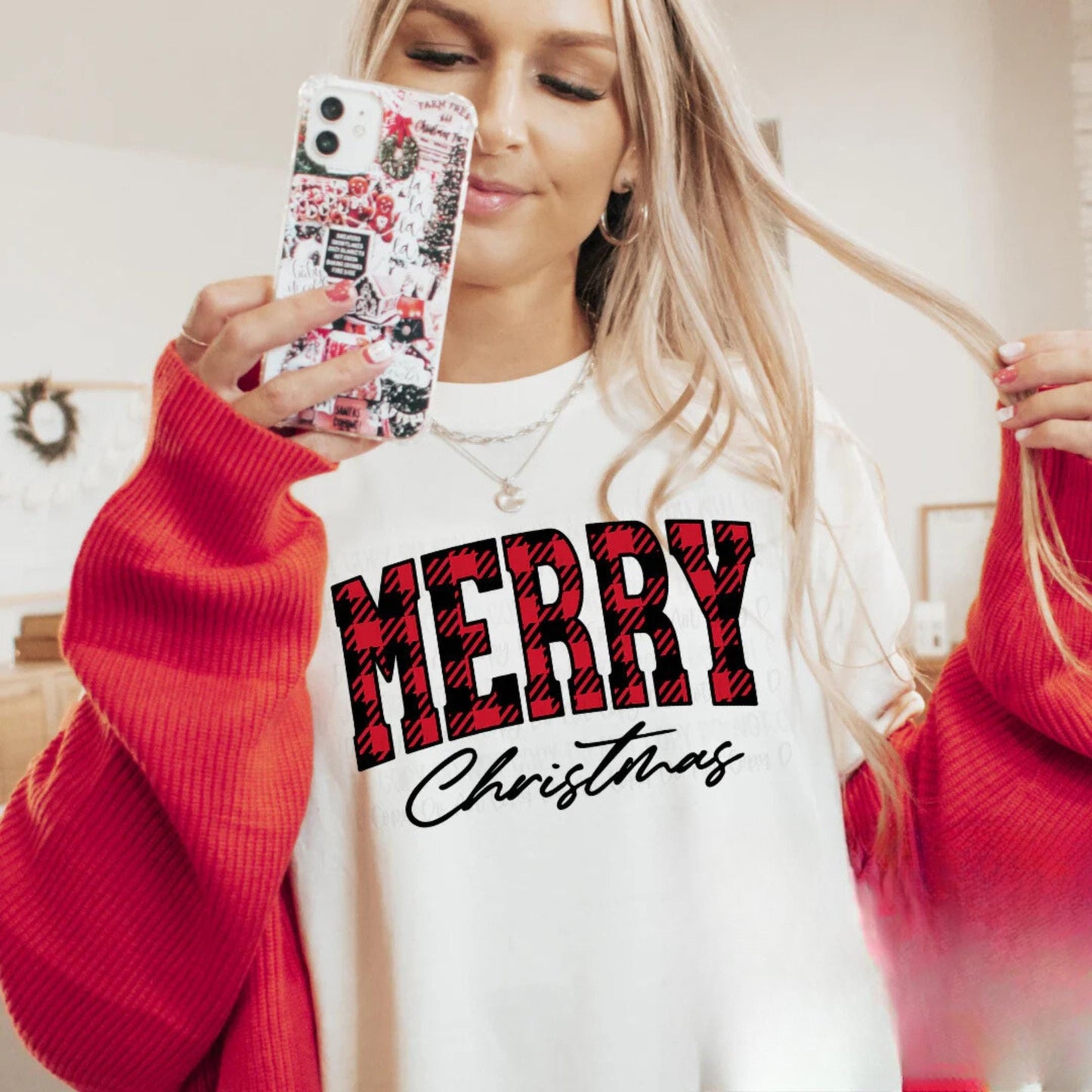 Checkered 'Merry' Christmas Shirt, Plaid Holiday Graphic Tee, Festive T-Shirt, Sweatshirt, or Hoodie - Cozy Winter Apparel