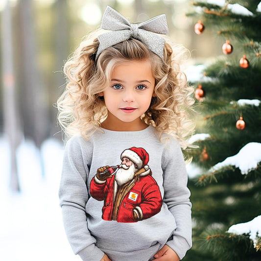 Kids Unisex Santa Drinking Soda Graphic T-Shirt, Sweatshirt, or Hoodie â Classic Christmas Holiday Design for All Ages