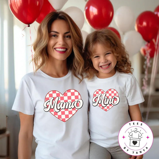Adult Matching Mama & Mini Checkered Heart Valentine's Shirt