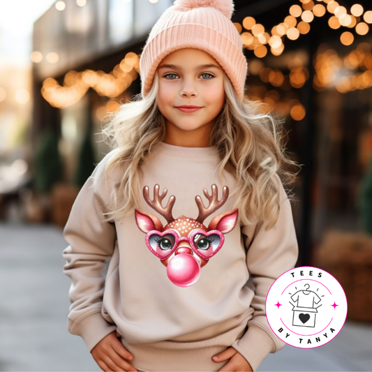 Youth Reindeer Bubble Gum Matching Shirt