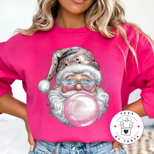 Disco Santa Hat Blowing Pink Bubblegum Shirt