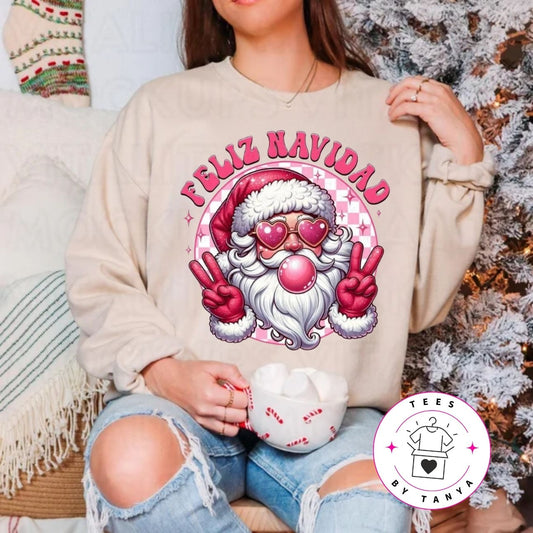 Feliz Navidad Pink Santa Shirt