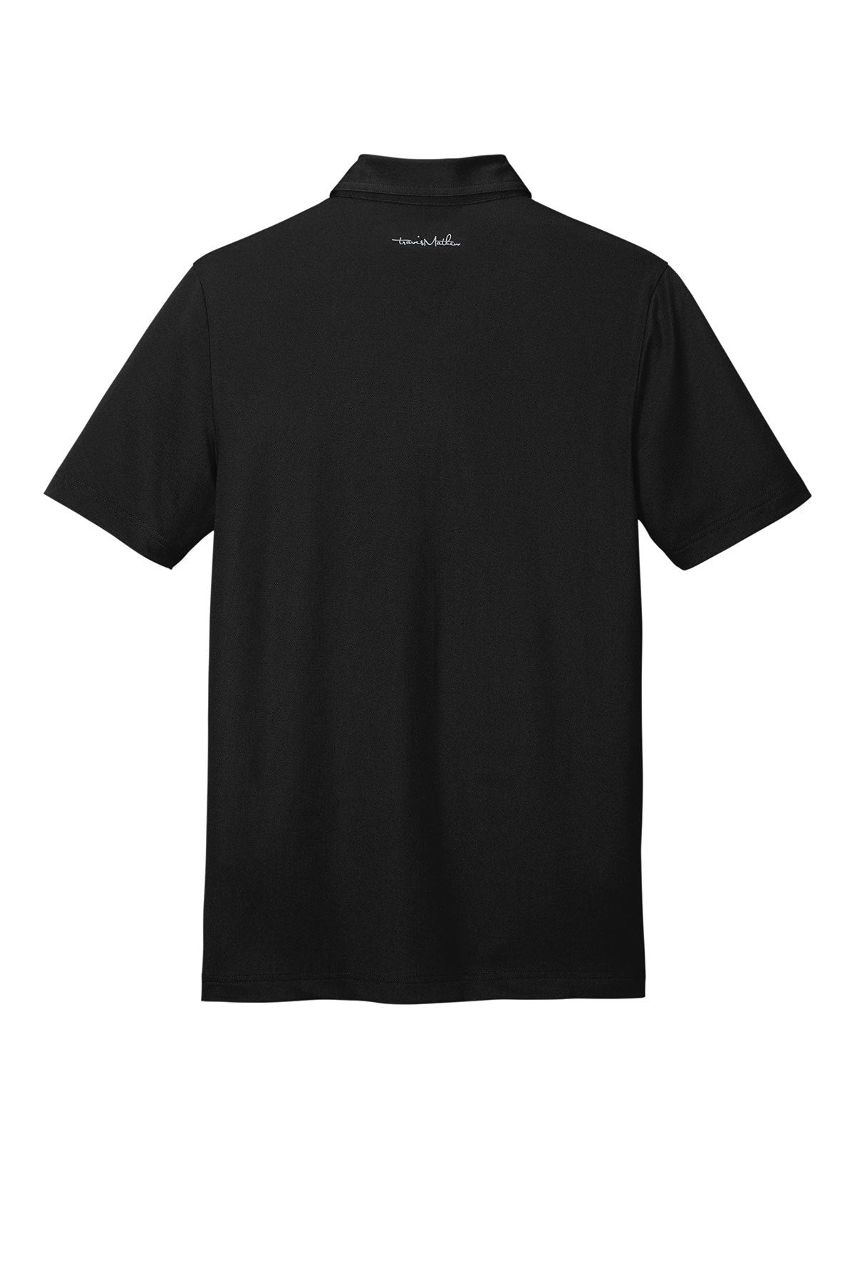 TravisMathew Cabana Chest Stripe Polo in Black, back flat