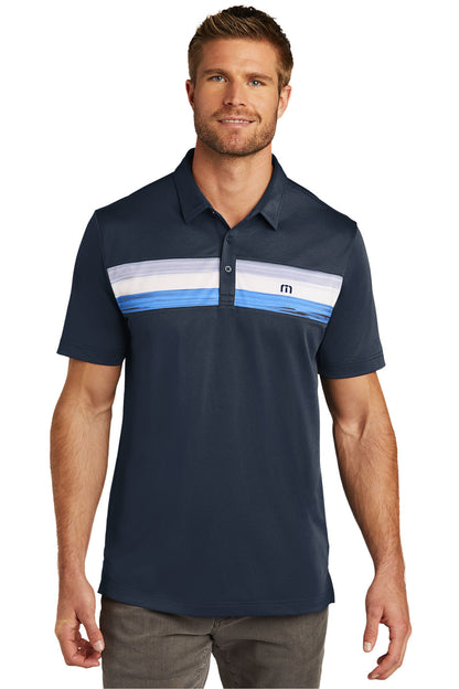 TravisMathew Cabana Chest Stripe Polo in Blue Nights, front on model