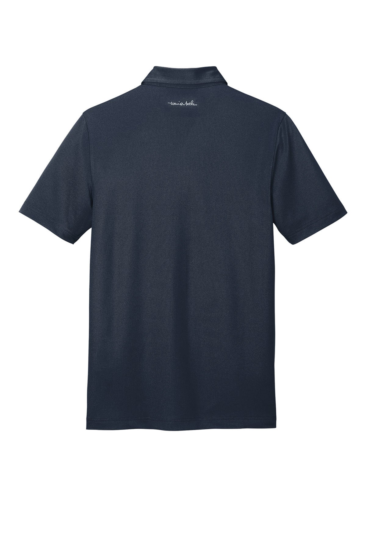 TravisMathew Cabana Chest Stripe Polo in Blue Nights, back flat