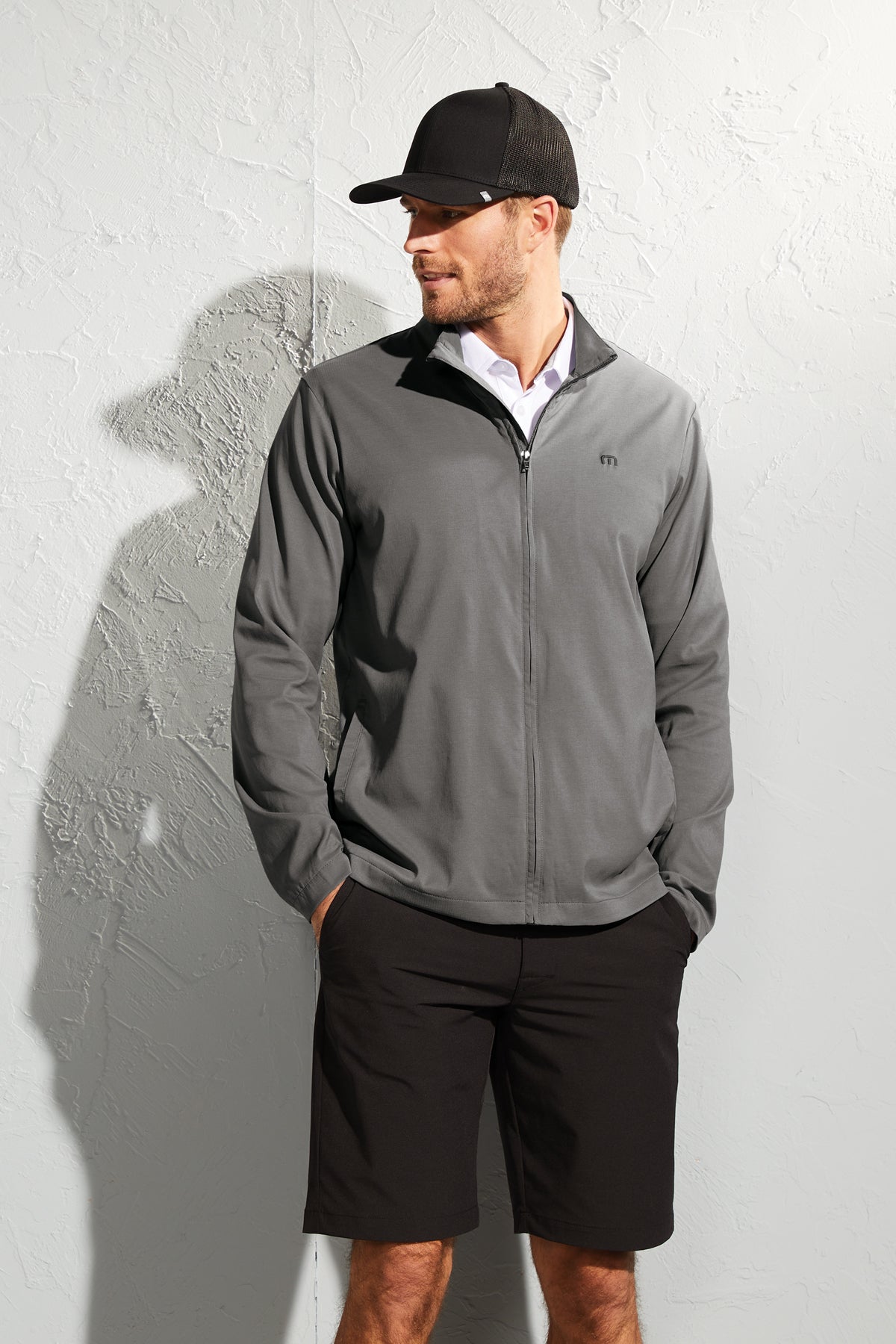 TravisMathew Surfside Full-Zip Jacket in Vintage Indigo/ Black, view