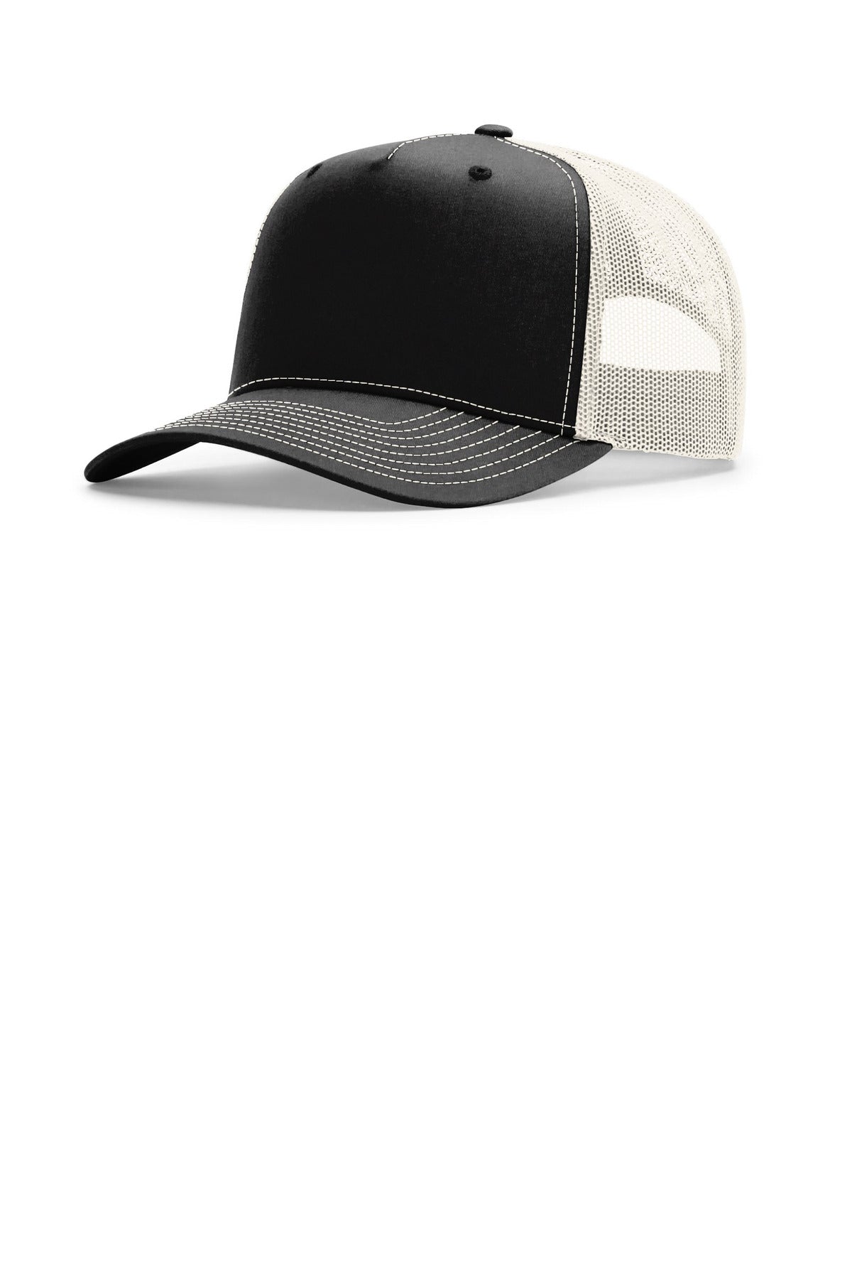 Richardson Five-Panel Champ Trucker - Black/ Birch - front