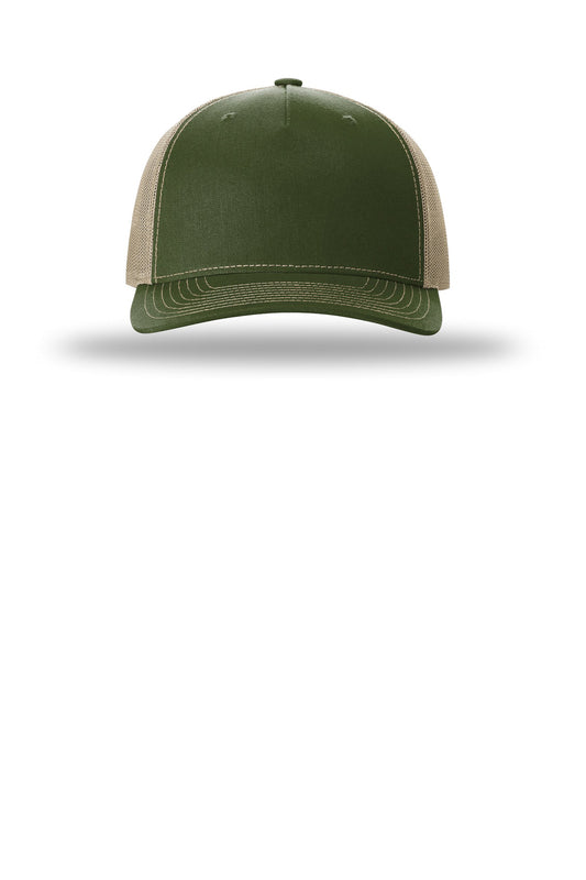 Richardson Five-Panel Trucker - Army Olive/ Tan - flat front