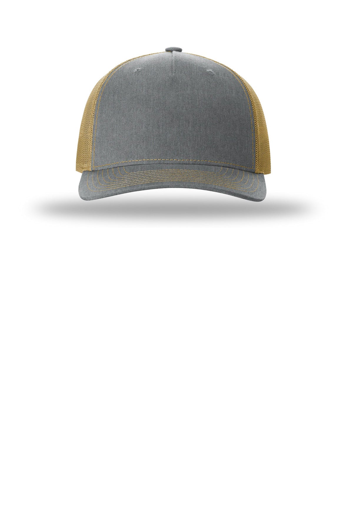 Richardson Five-Panel Trucker - Heather Grey/ Amber Gold - flat front