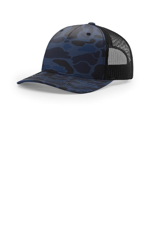 Richardson Printed Five-Panel Trucker - Admiral Duck Camo/ Black - front