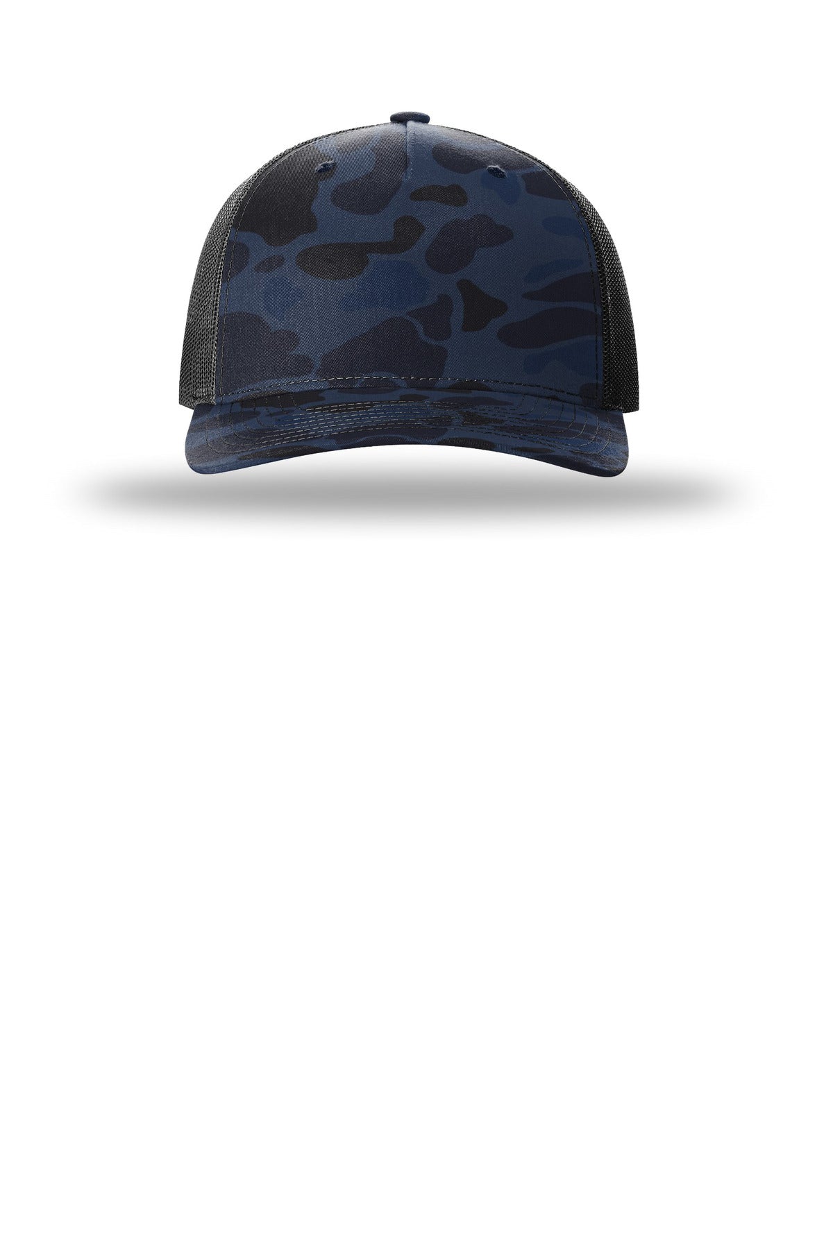 Richardson Printed Five-Panel Trucker - Admiral Duck Camo/ Black - flat front