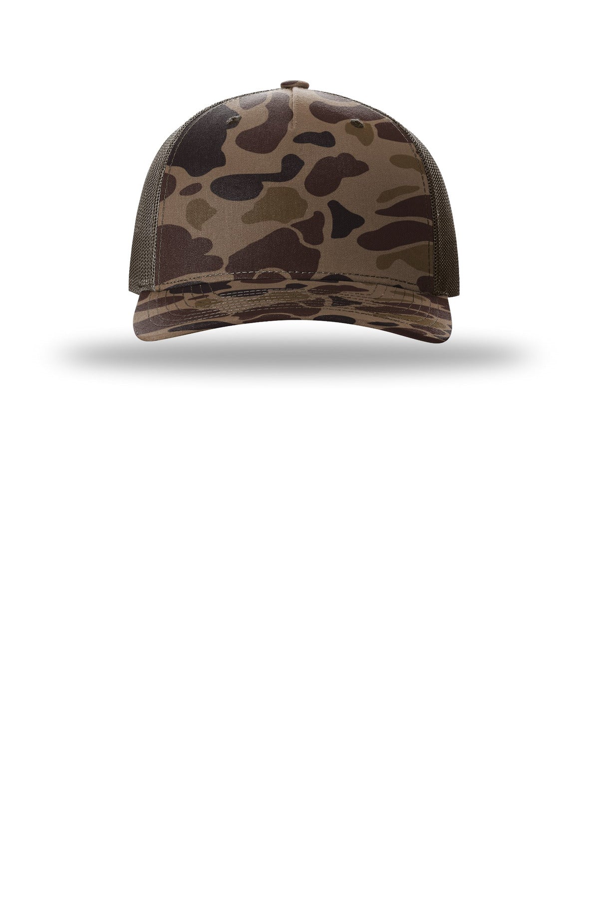 Richardson Printed Five-Panel Trucker - Bark Duck Camo/ Brown - flat front