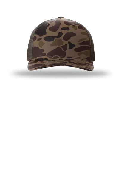 Richardson Printed Five-Panel Trucker - Bark Duck Camo/ Brown - flat front