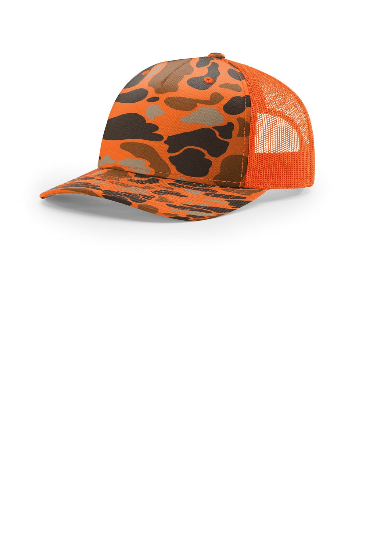Richardson Printed Five-Panel Trucker - Blaze Duck Camo/ Blaze - front