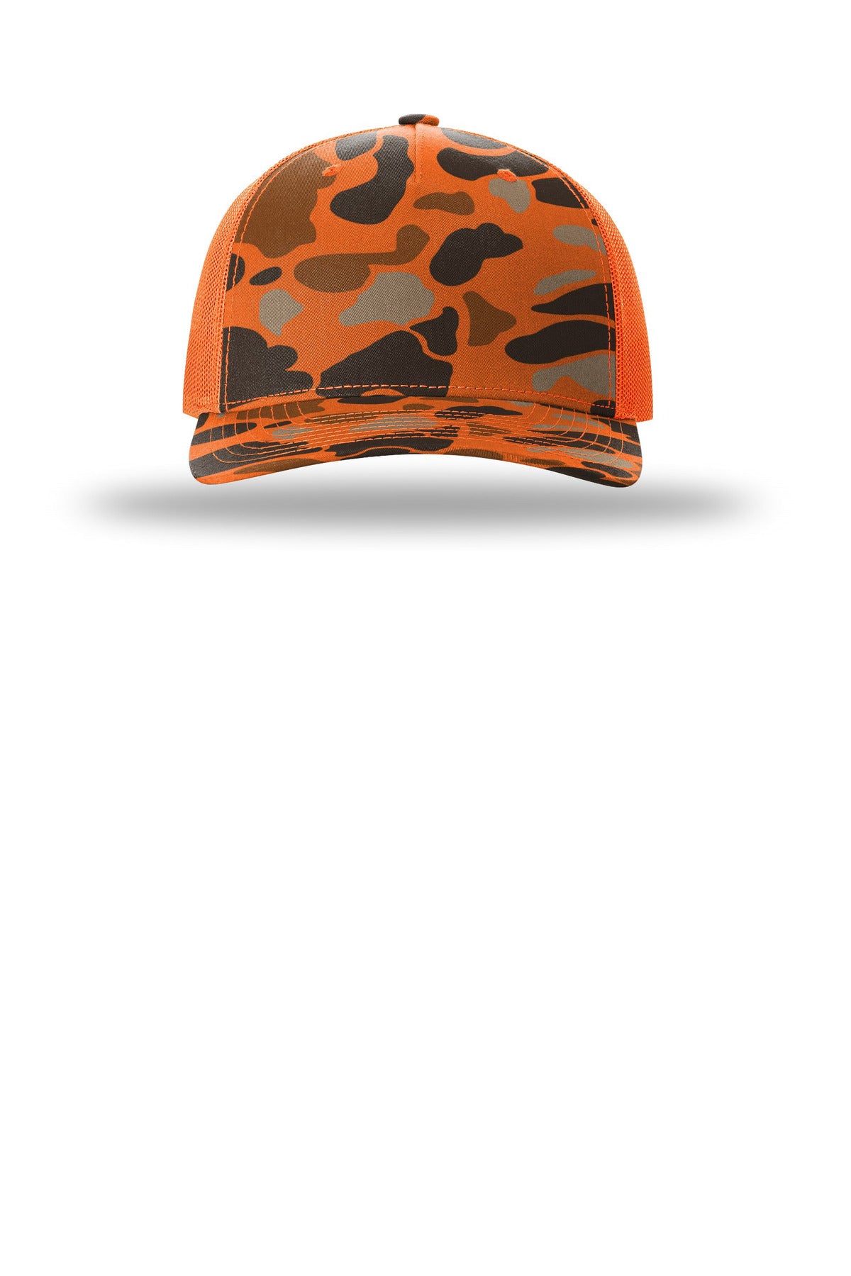 Richardson Printed Five-Panel Trucker - Blaze Duck Camo/ Blaze - flat front