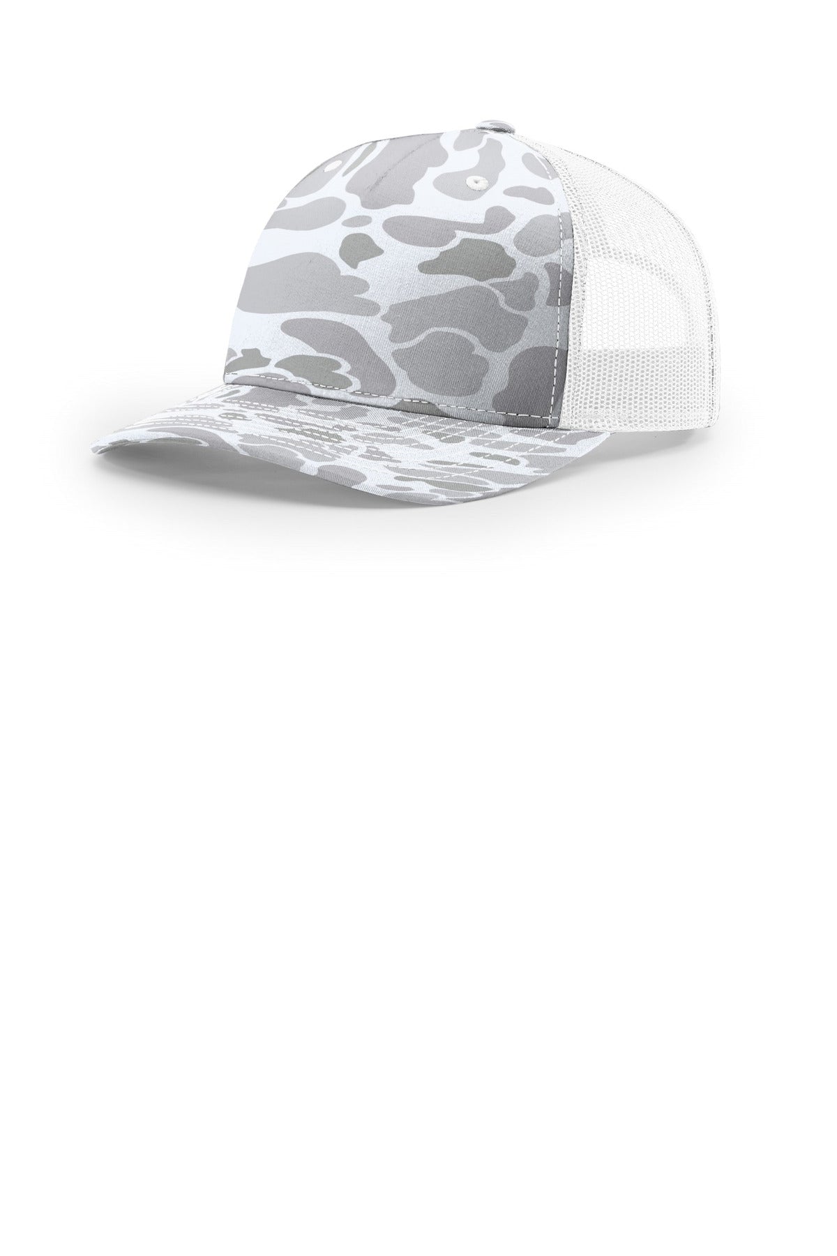 Richardson Printed Five-Panel Trucker - Blizzard Duck Camo/ White - front