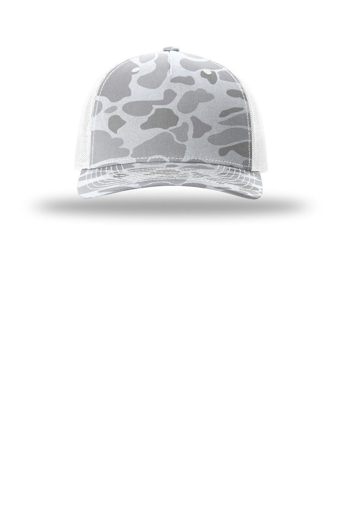 Richardson Printed Five-Panel Trucker - Blizzard Duck Camo/ White - flat front