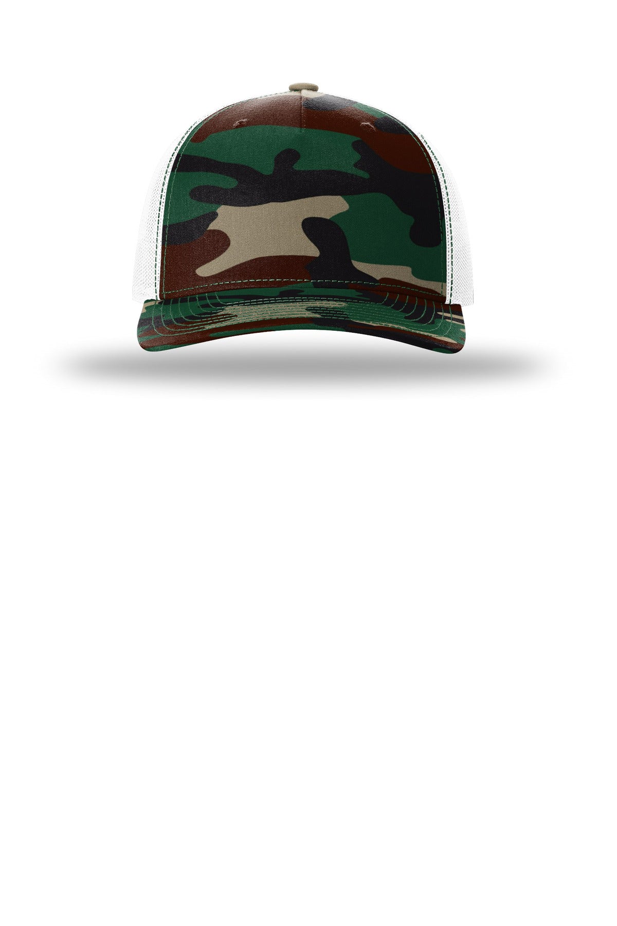 Richardson Printed Five-Panel Trucker - Green Camo/ White - flat front