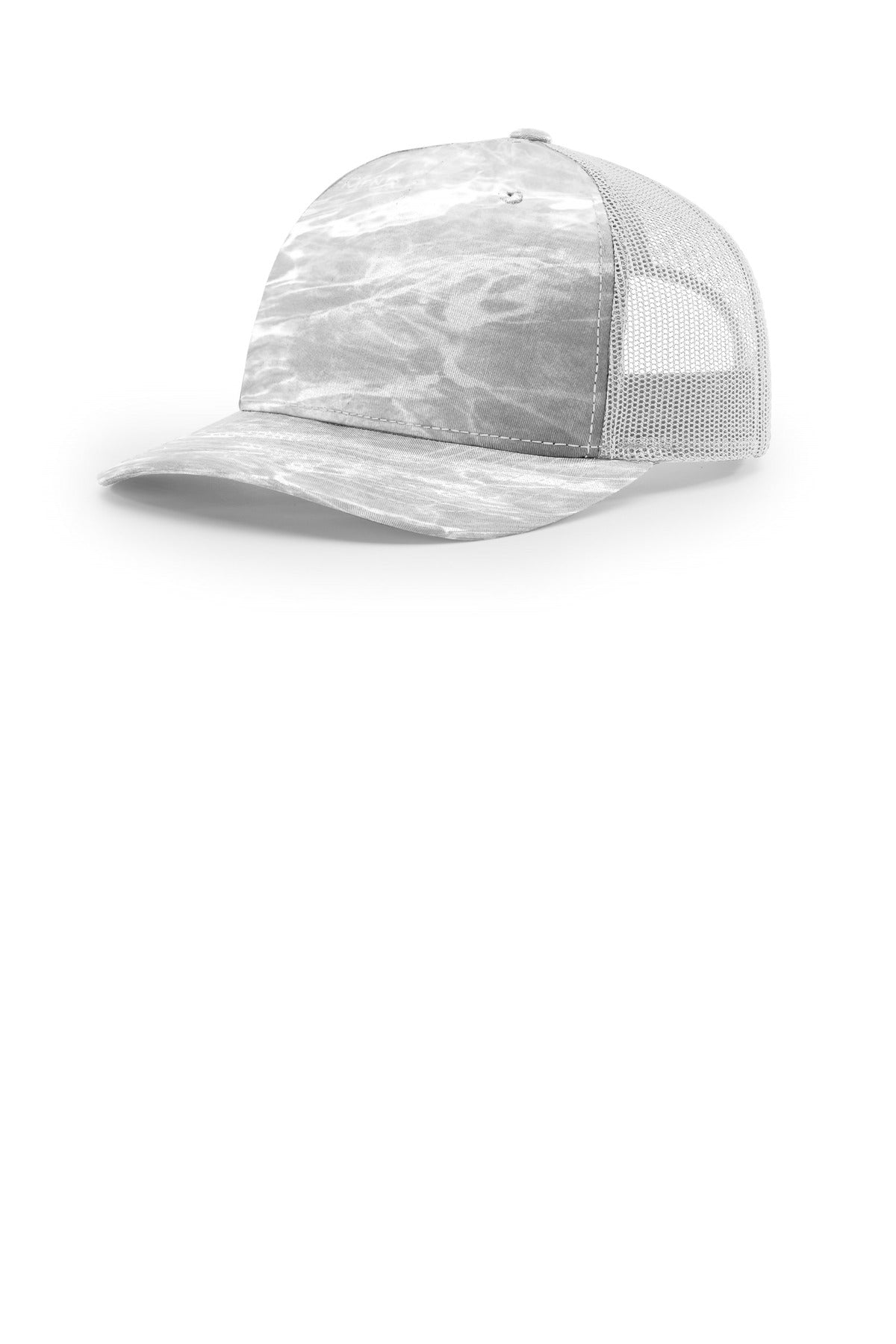 Richardson Printed Five-Panel Trucker - Mossy Oak Elements Bonefish/ Light Grey - front