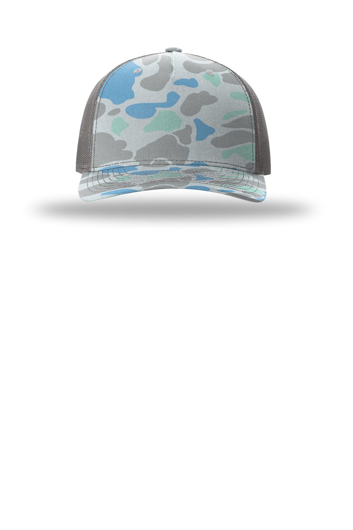 Richardson Printed Five-Panel Trucker - Saltwater Duck Camo/ Charcoal - flat front