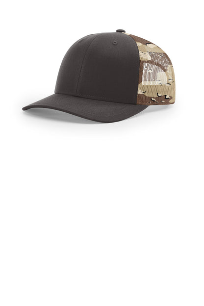 Richardson Printed Mesh Trucker - Brown/ Desert Camo - front