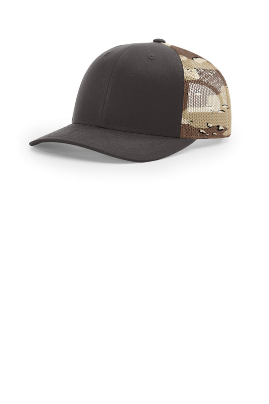 Richardson Printed Mesh Trucker - Brown/ Desert Camo - front