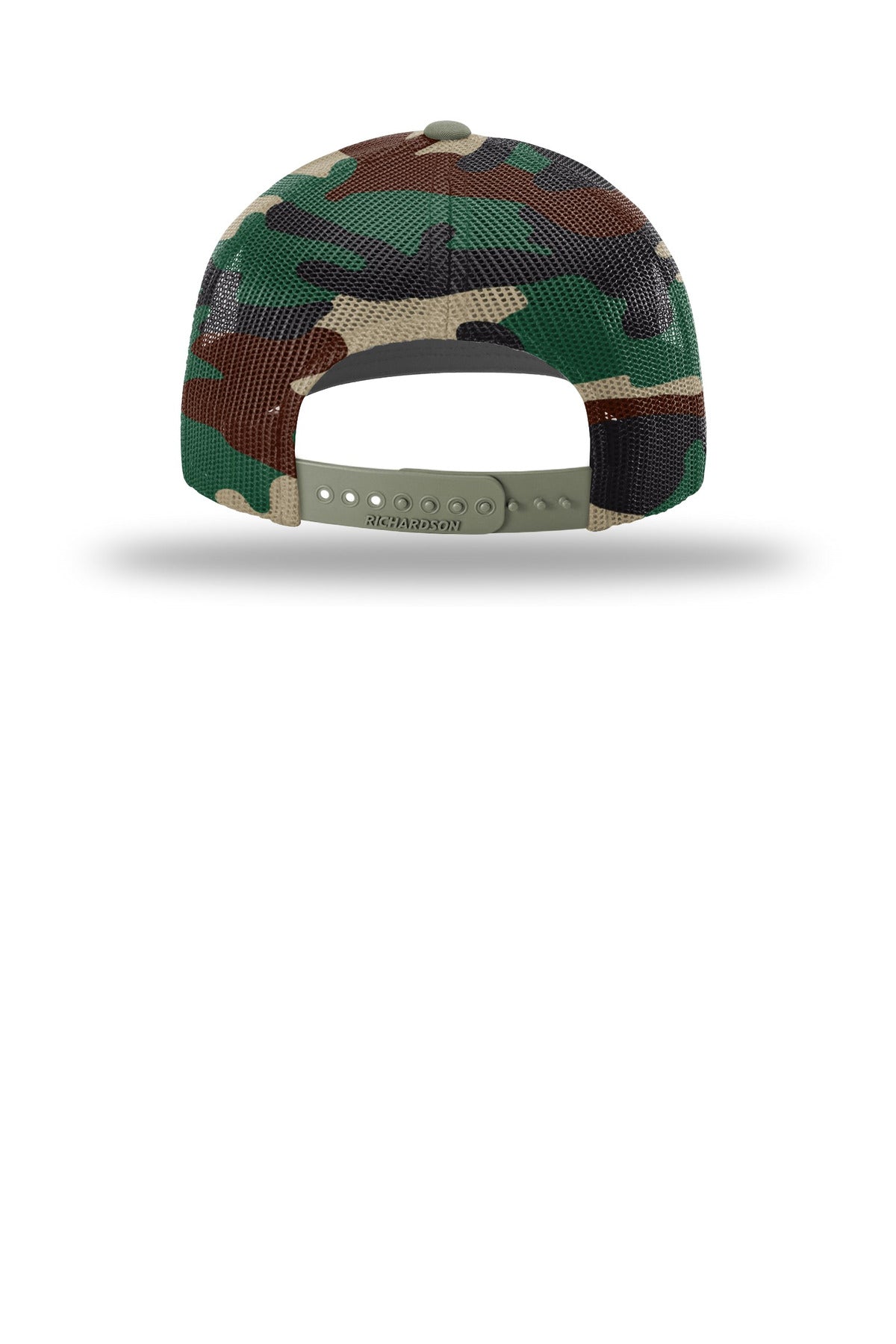 Richardson Printed Mesh Trucker - Loden/ Green Camo - flat back