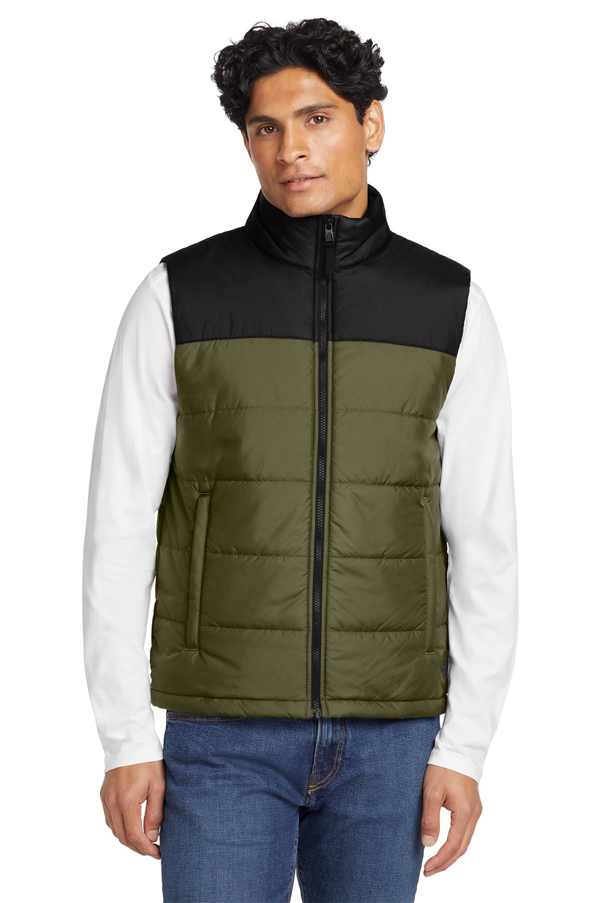 The North Face Everyday Insulated Vest in Burnt Olive Green, front on model