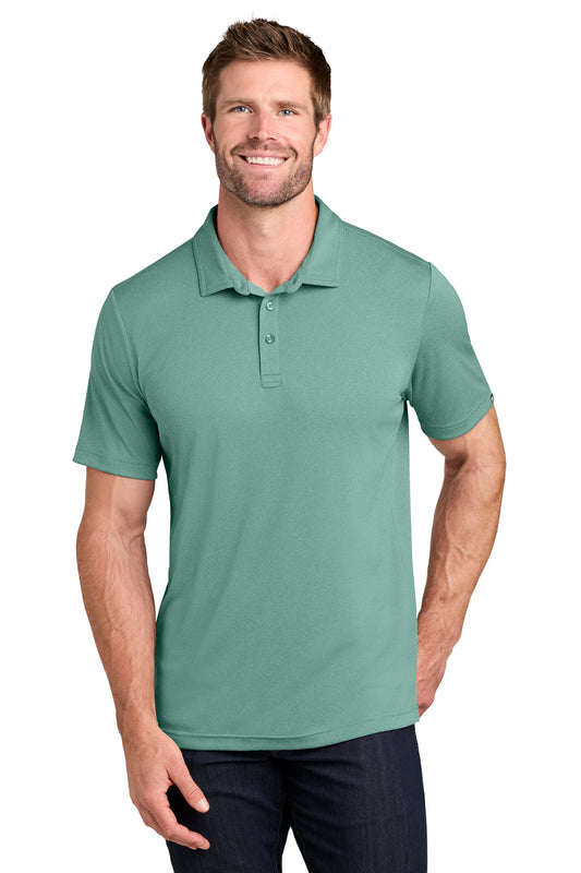 TravisMathew Coto Performance Polo in Beryl Green Heather, front on model