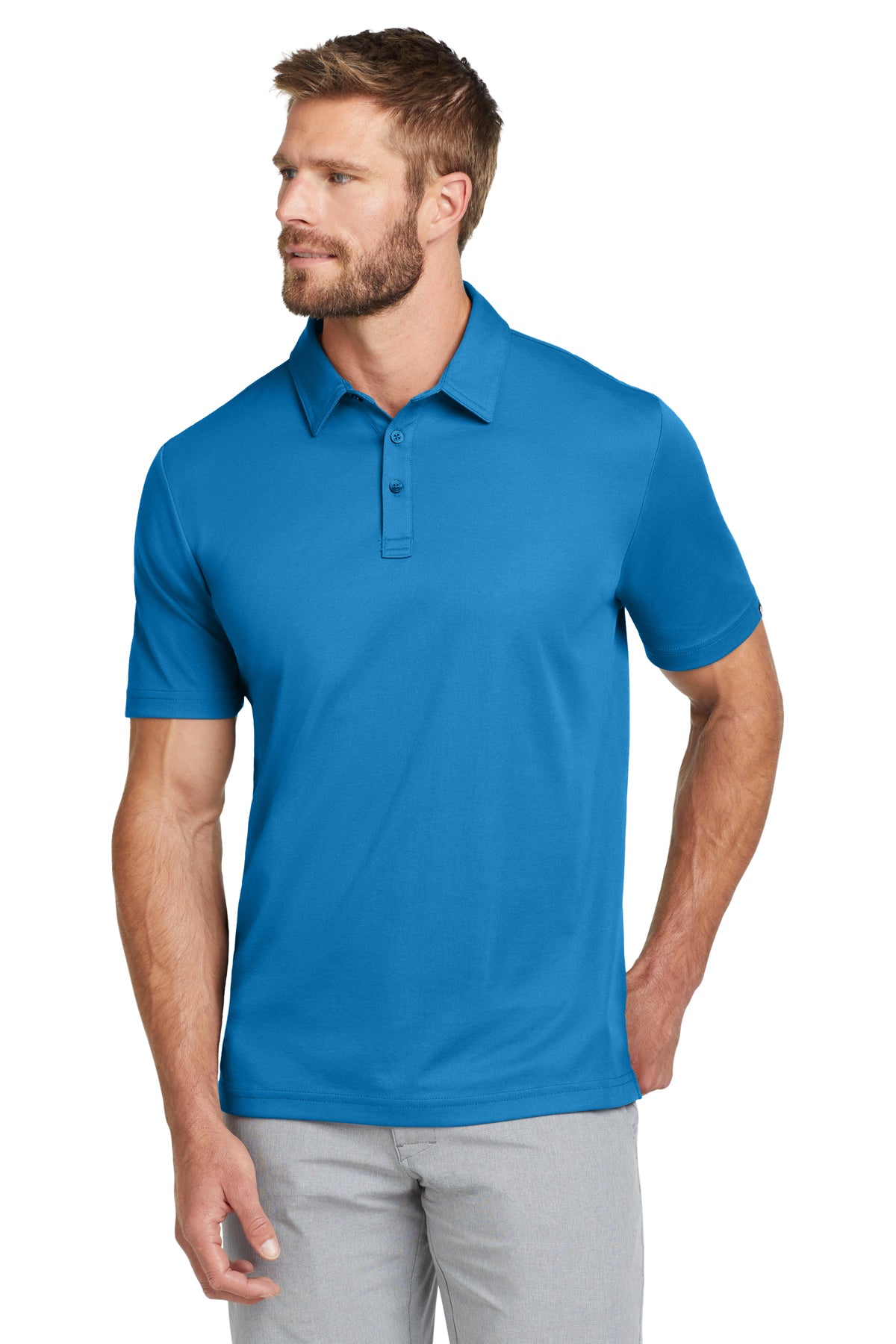 TravisMathew Oceanside Solid Polo in Classic Blue, front on model