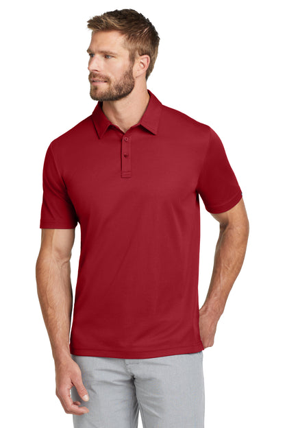 TravisMathew Oceanside Solid Polo in Scooter Red, front on model