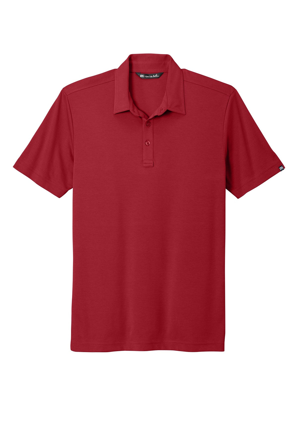 TravisMathew Oceanside Solid Polo in Scooter Red, front flat