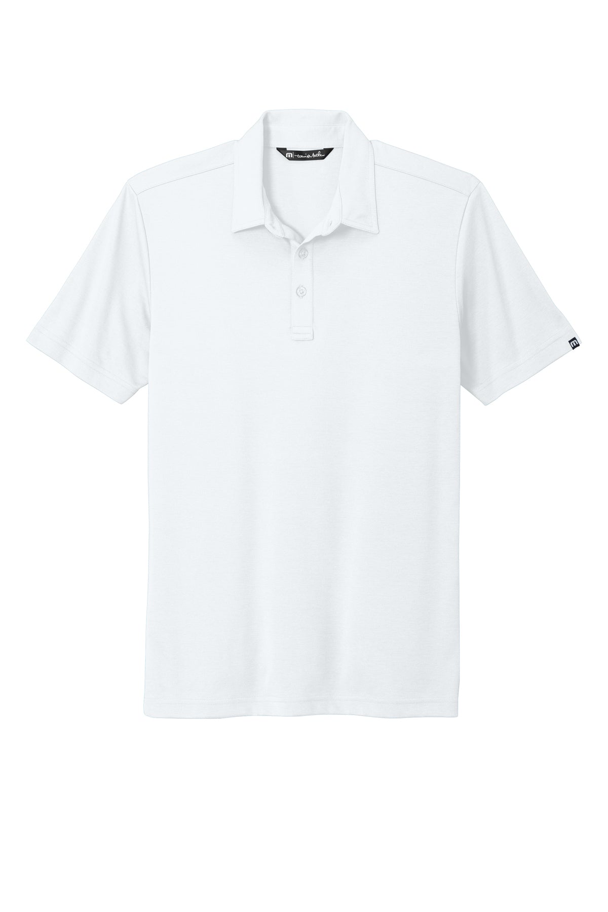 TravisMathew Oceanside Solid Polo in White, front flat