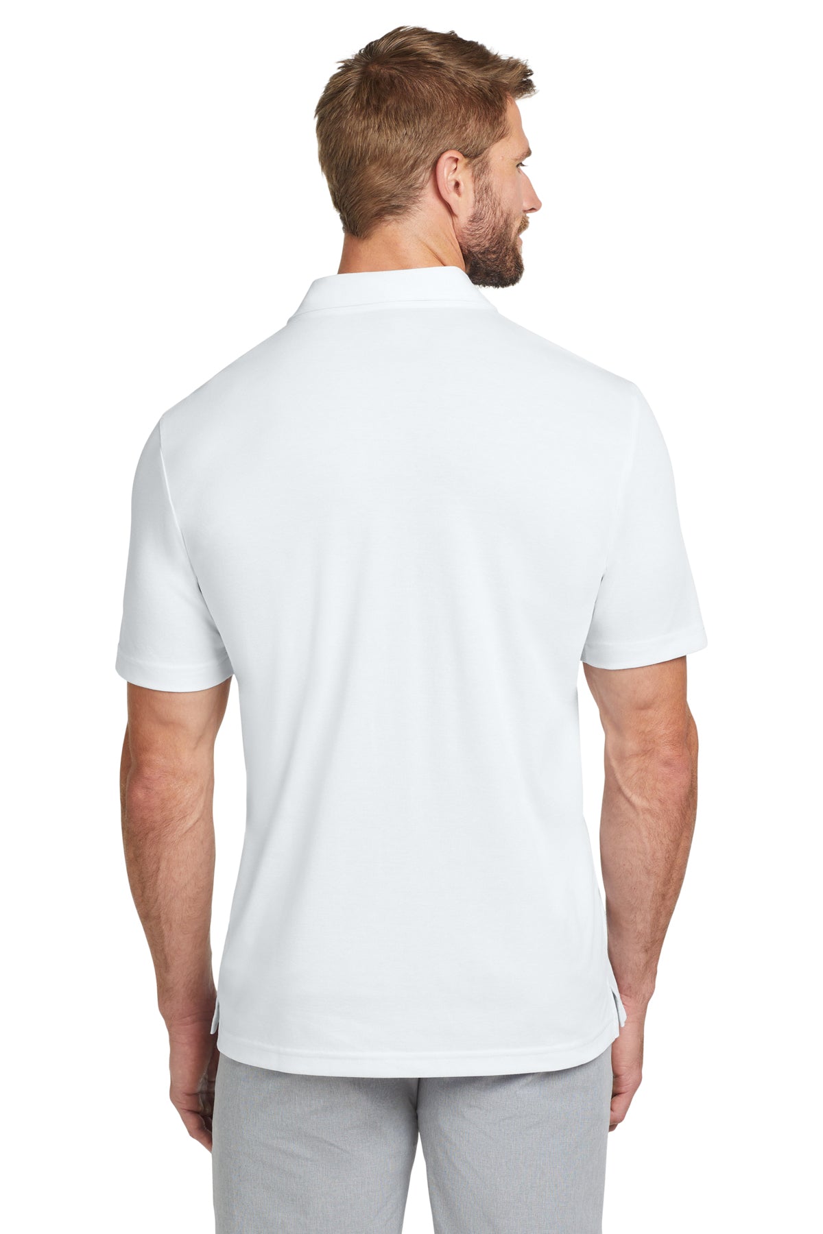 TravisMathew Oceanside Solid Polo in White, back on model