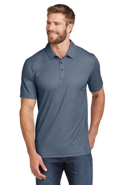 TravisMathew Oceanside Heather Polo in Blue Nights Heather, front on model