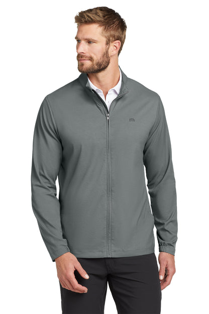 TravisMathew Surfside Full-Zip Jacket in Quiet Shade Grey Heather, front on model