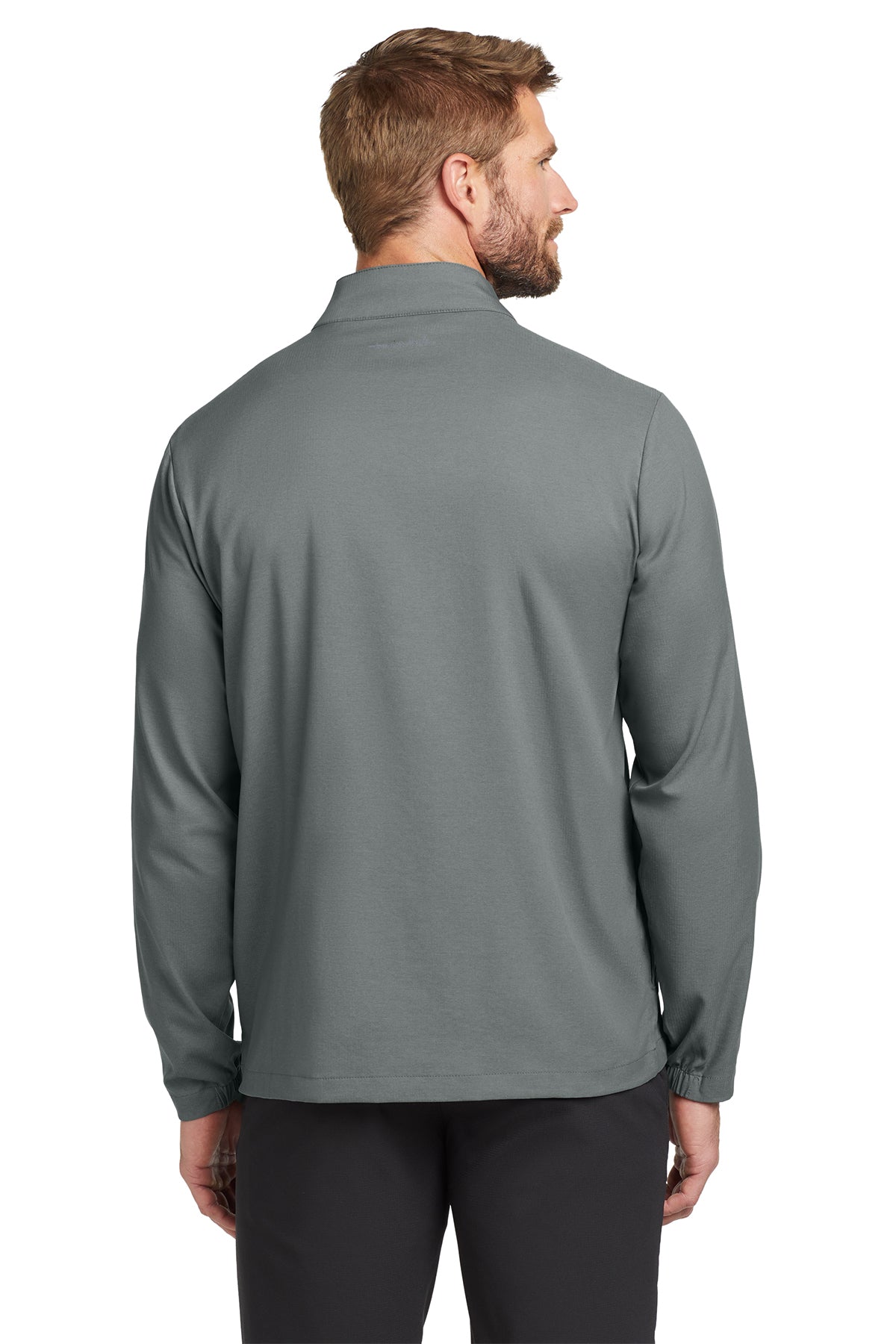 TravisMathew Surfside Full-Zip Jacket in Quiet Shade Grey Heather, back on model