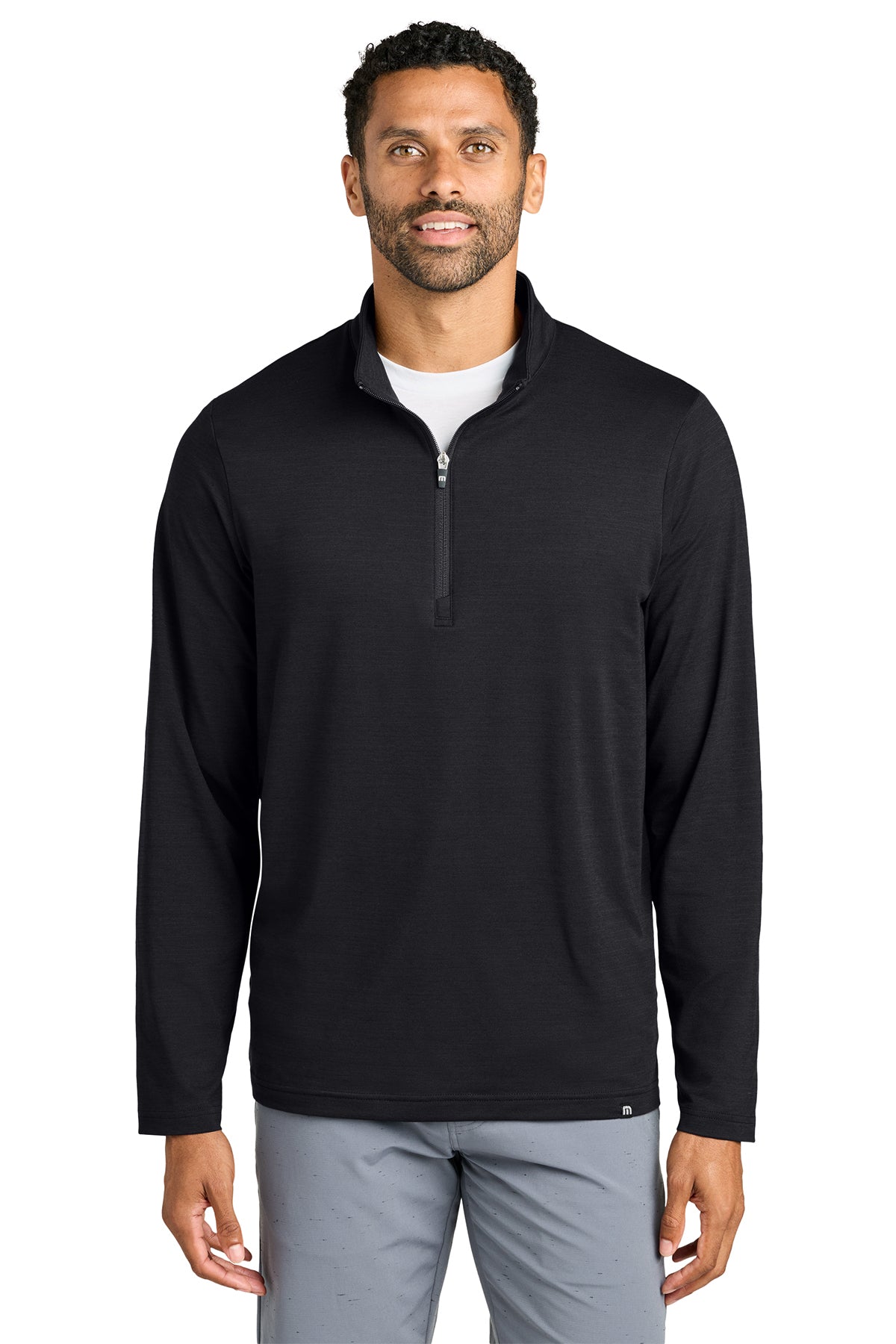 TravisMathew Crestview 1/4-Zip in Black, front on model
