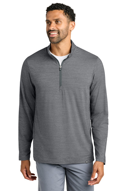 TravisMathew Crestview 1/4-Zip in Grey Heather, front on model