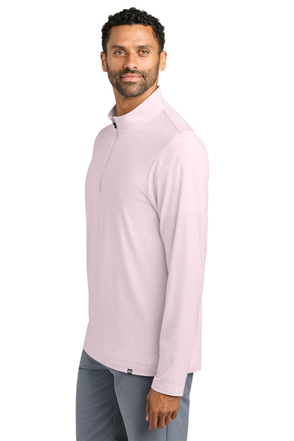 TravisMathew Crestview 1/4-Zip in Stone Pink, side on model