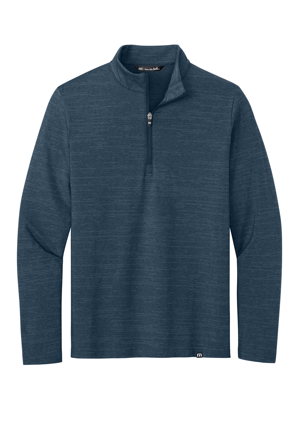 TravisMathew Crestview 1/4-Zip in Vintage Indigo Heather, front flat
