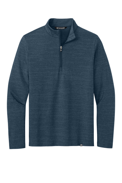TravisMathew Crestview 1/4-Zip in Vintage Indigo Heather, front flat