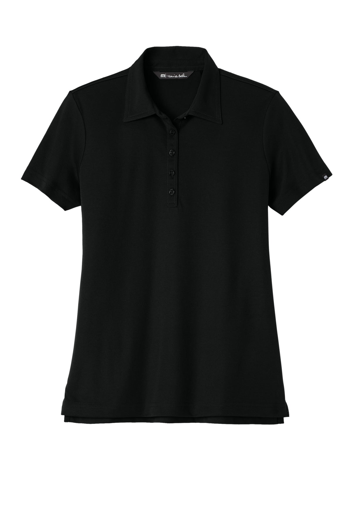TravisMathew Women's Oceanside Solid Polo in Black, front flat