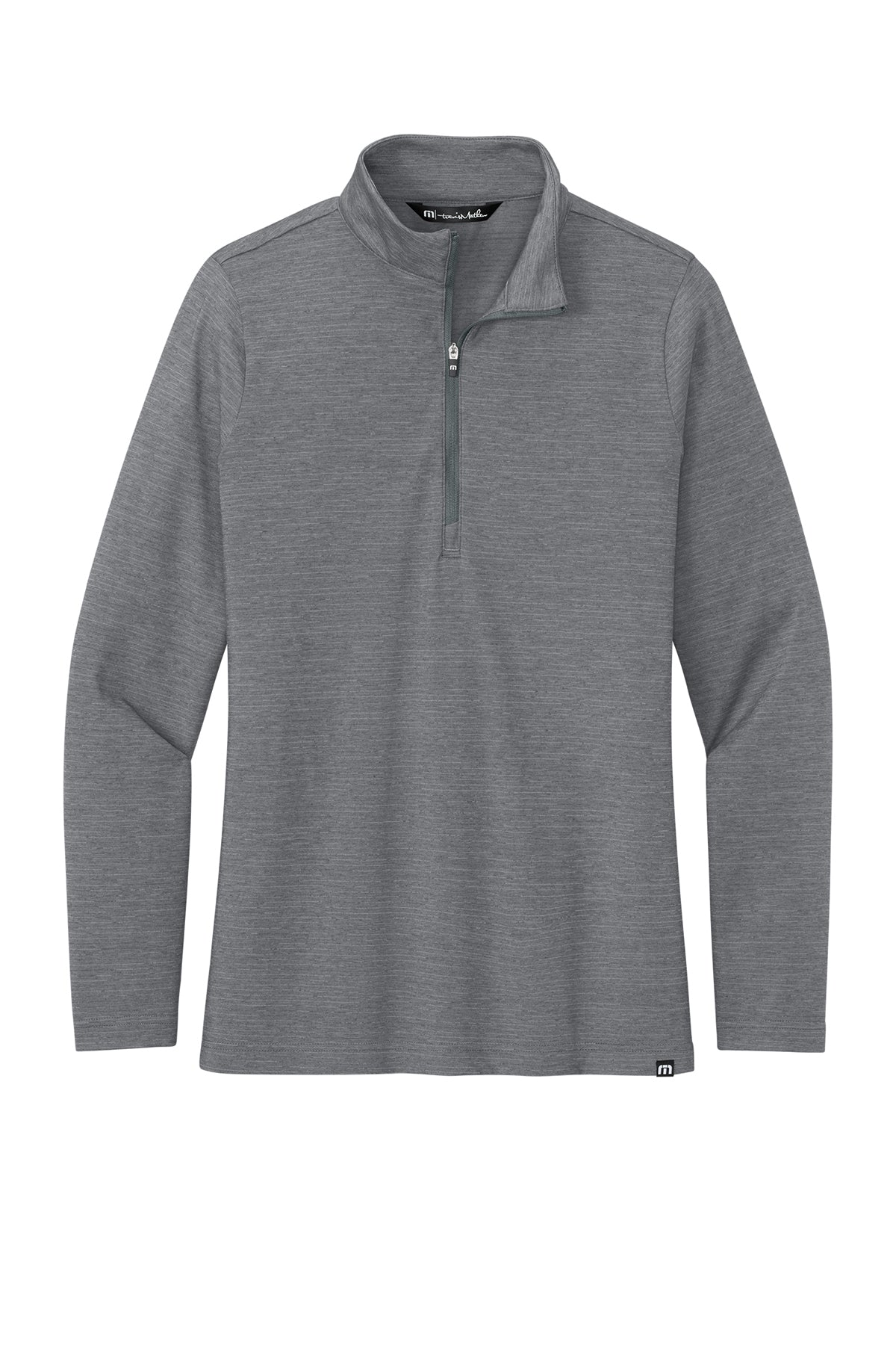 TravisMathew Women's Crestview 1/4-Zip in Grey Heather, front flat