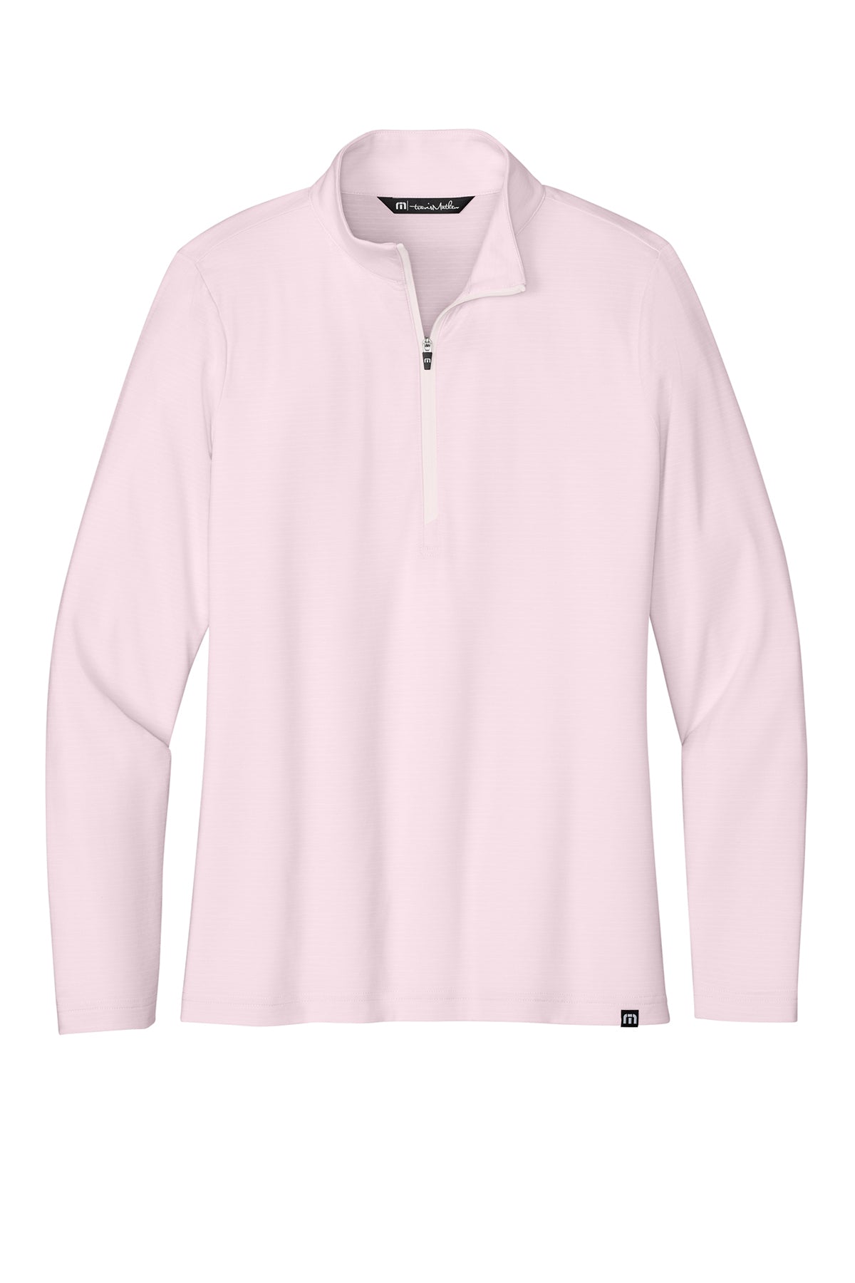 TravisMathew Women's Crestview 1/4-Zip in Stone Pink, front flat