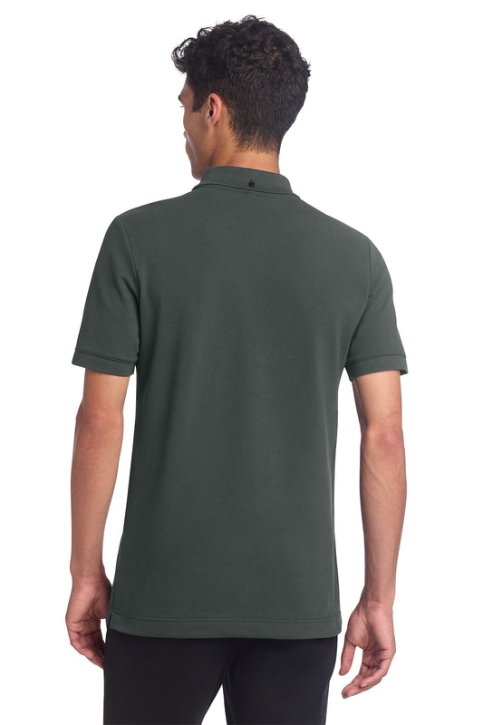 Mercer+Mettle Stretch Heavyweight Pique Polo in Anchor Grey, back on model