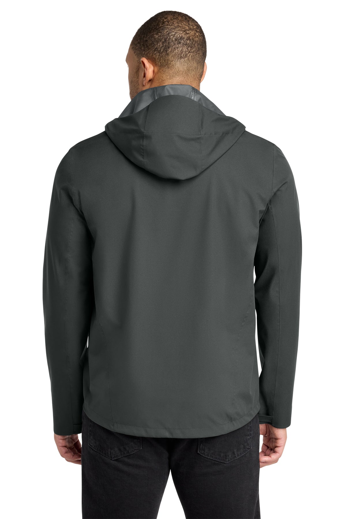 Mercer+Mettle Waterproof Rain Shell in Anchor Grey, back on model