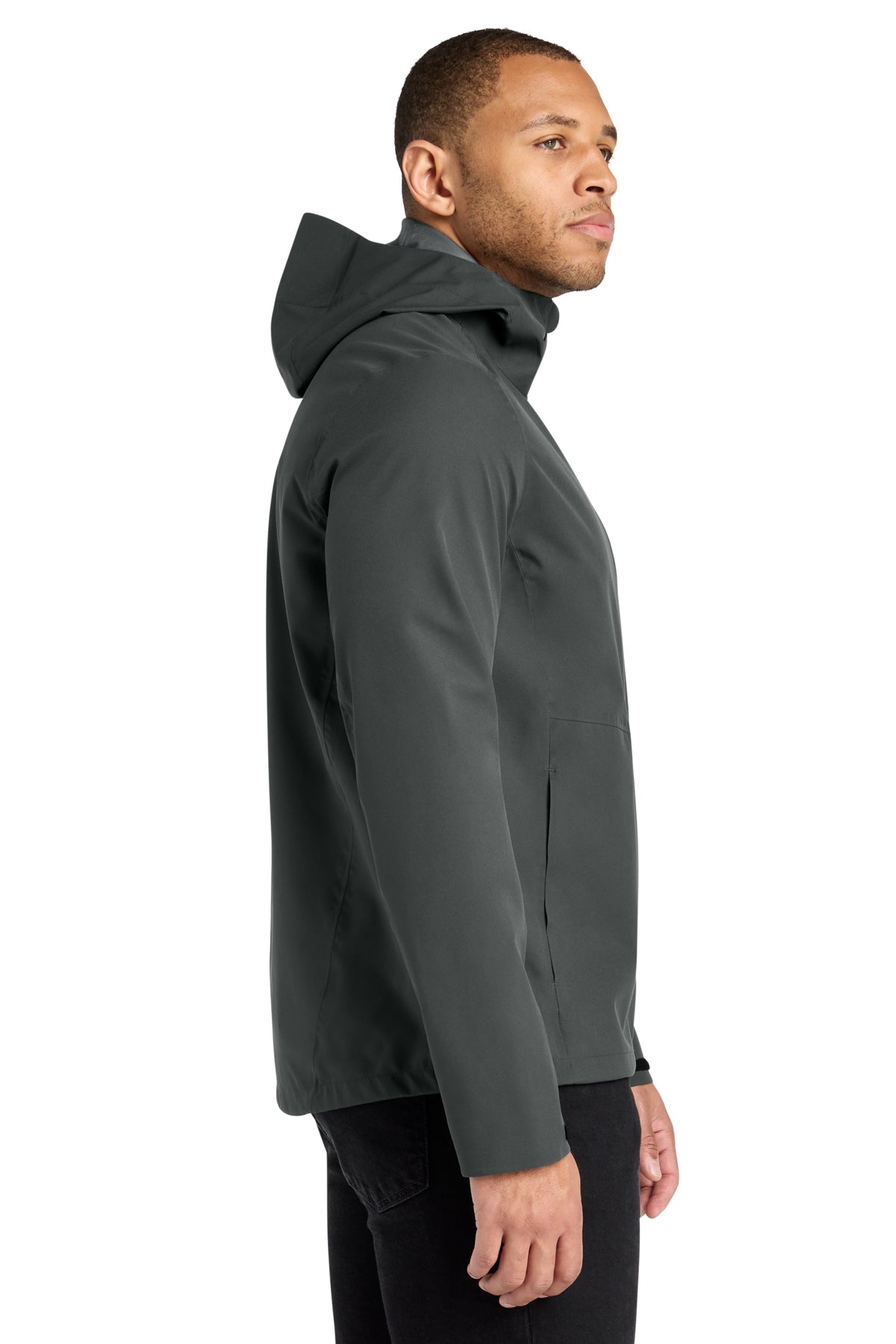 Mercer+Mettle Waterproof Rain Shell in Anchor Grey, side on model