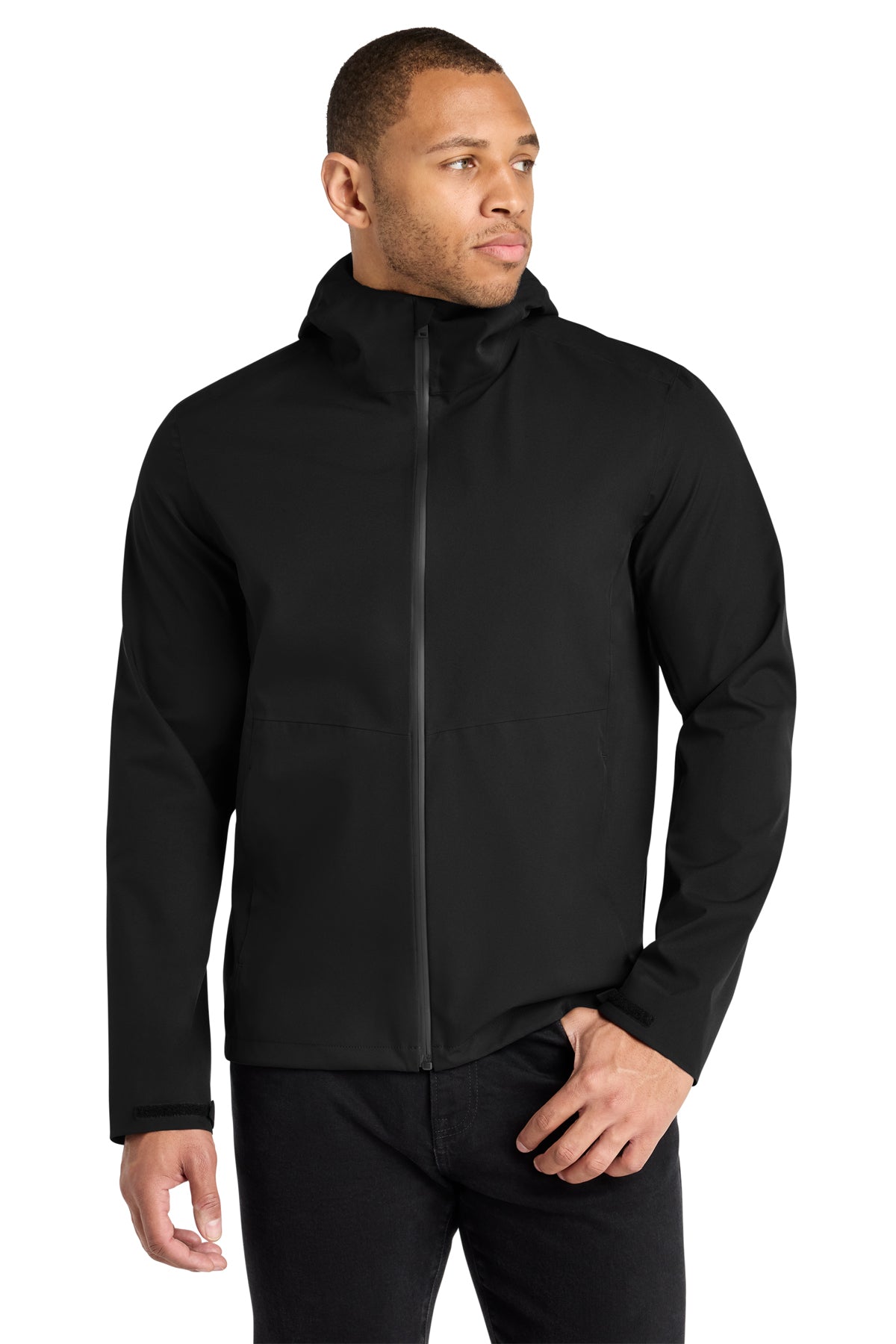 Mercer+Mettle Waterproof Rain Shell in Deep Black, front on model